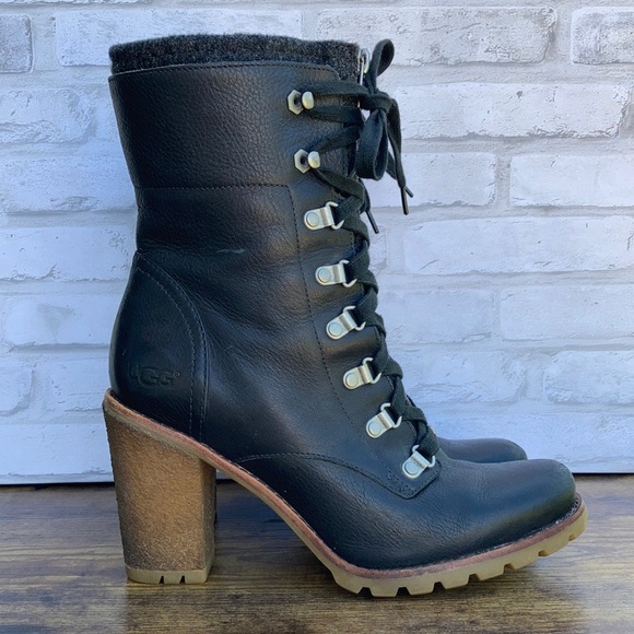 UGG Shoes - UGG Fabrice Leather High Heel Lace Up Zip Boot